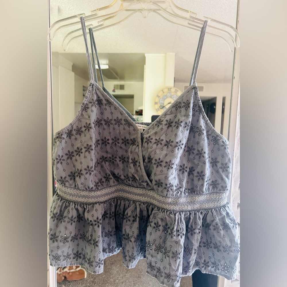 American Eagle Smocked Eyelet Babydoll Crop Top